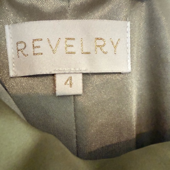 Revelry Jade Satin Dress in Moss One-Shoulder Side Ruched Evening Gown size 4 - Picture 3 of 11